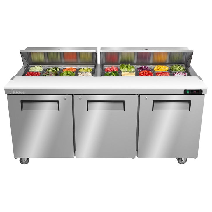 Midea Commercial 72 in. 20 cu ft. Stainless Steel Solid door Sandwich and Salad Prep Table