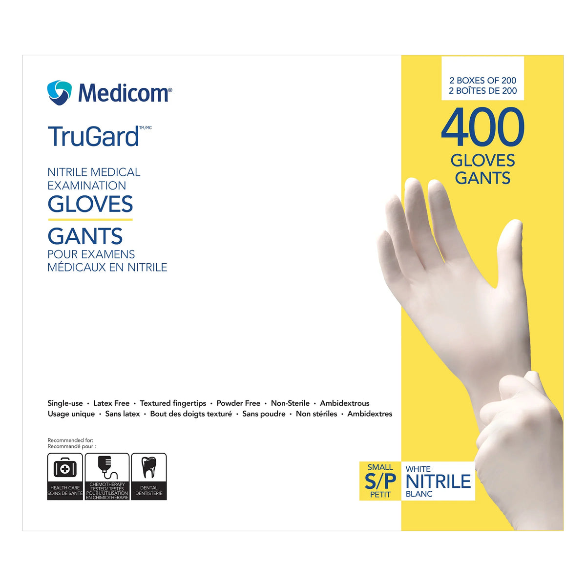 TruGard Nitrile Medical Examination Gloves, 2-pack of 200, Small - Large