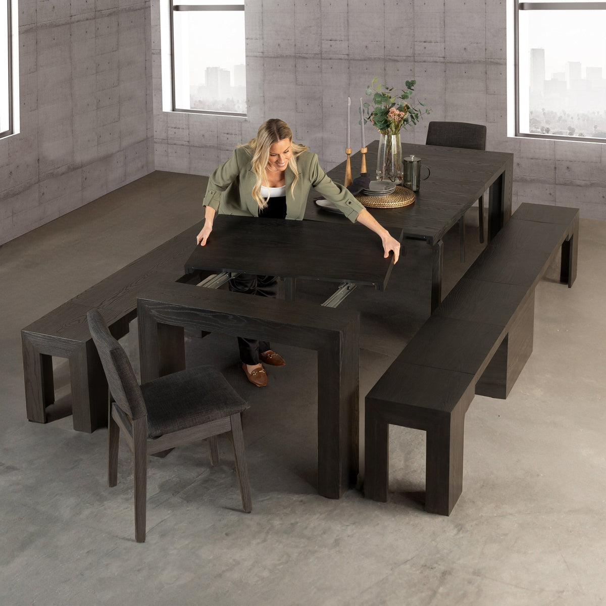 Transformer Table 5-piece Dining Table Includes 2 Benches and 2 Chairs