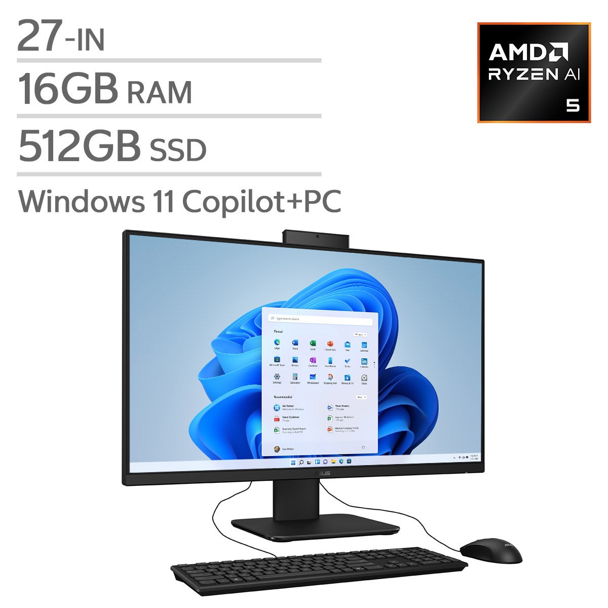 ASUS 27-in Copilot+ PC All-in-One Desktop, AMD Ryzen AI 5 330 – 16GB RAM, 512GB SSD