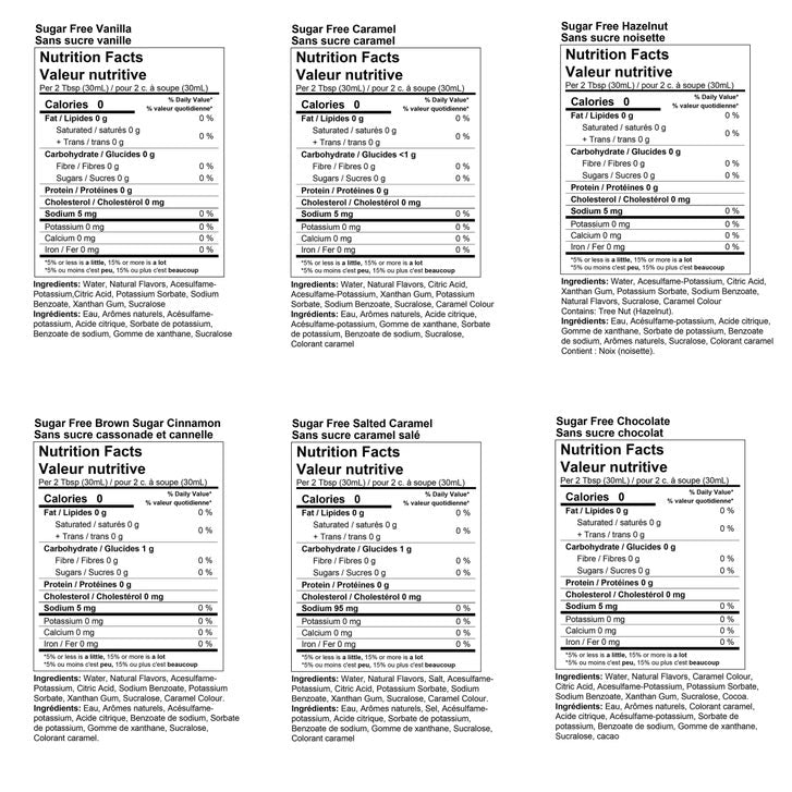 Torani Sugar Free Syrup Variety Pack, 6 × 750 mL + 1 Pump