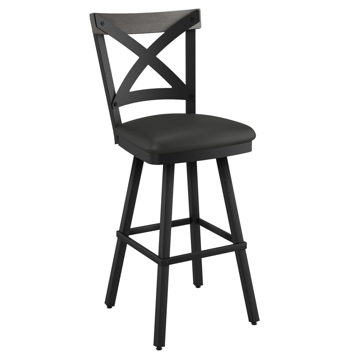Amisco Snyder Swivel Counterstool in Black and Brown Polyurethane Upholstery