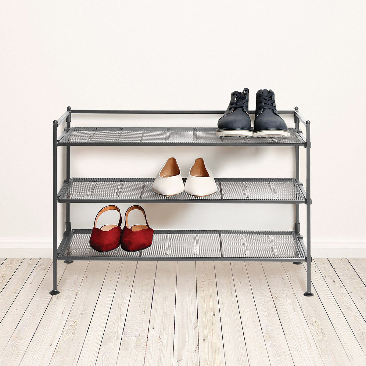 Seville Classics 3-Tier Stackable Sturdy Steel Mesh Utility Shoe Rack