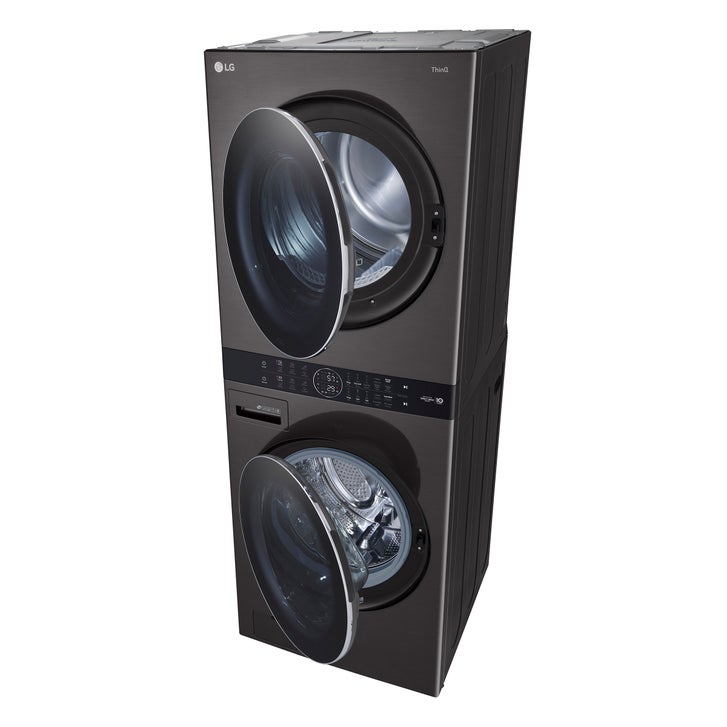 LG Black Steel Single Unit Front Load WashTower with Centre Control 5.2 cu. ft. Steam Washer and 7.4 cu. ft. Steam Gas Dryer