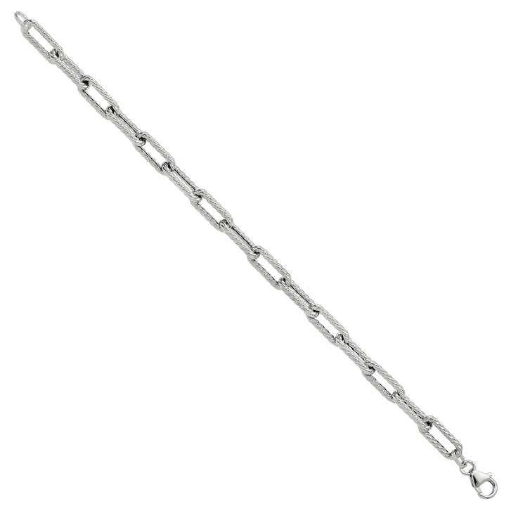 High Polish and Textured Paperclip Bracelet in White Gold