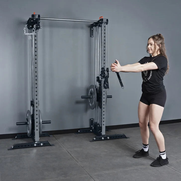 Bells of Steel Cable Tower Squat Stands with J-Cups and Spotter Arms