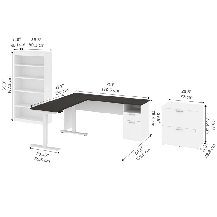 Bestar Upstand 4-piece L-shaped Workstation with Height Adjustable Desk