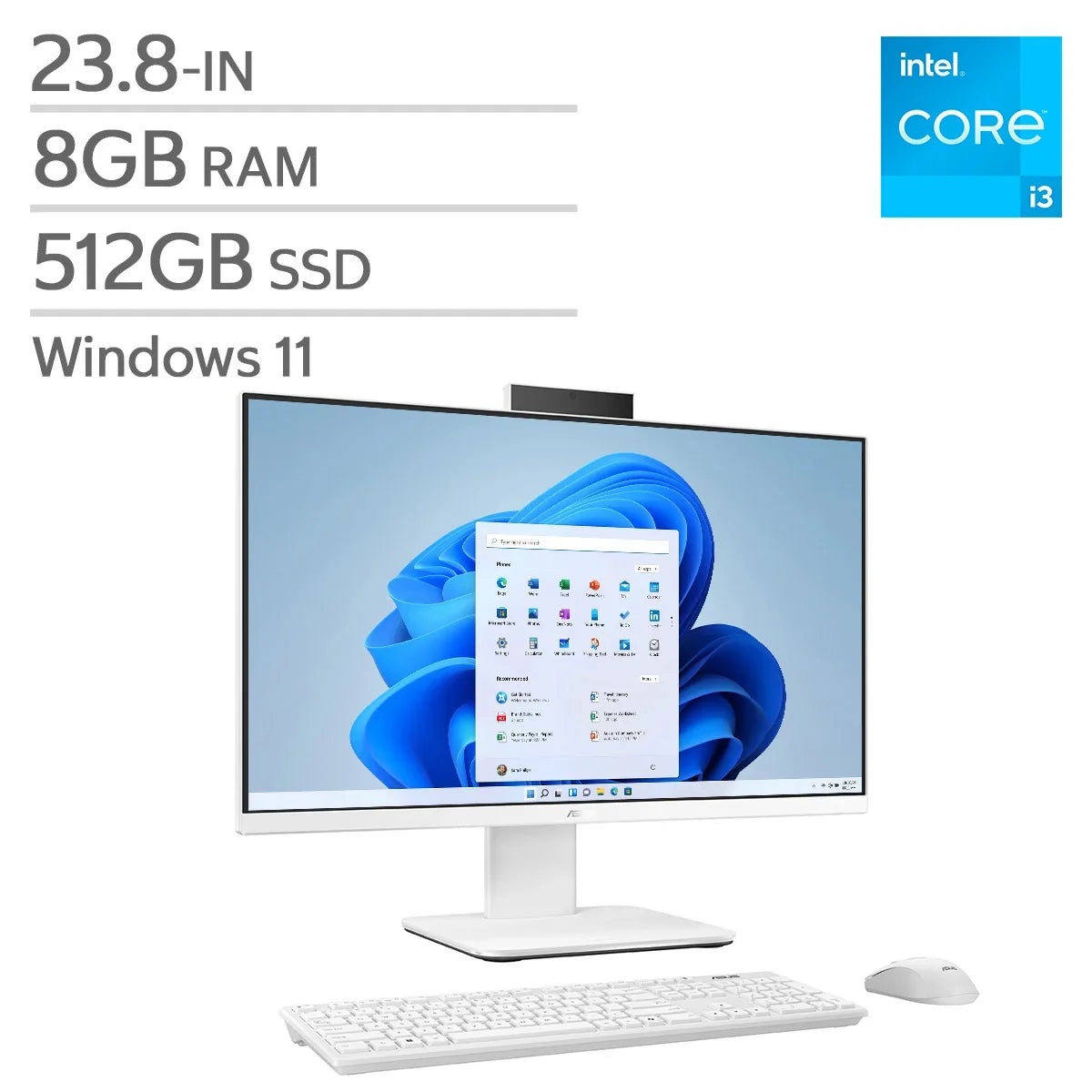 ASUS 23.8-in All-in-One Desktop, Intel Core i3-1315U – 8GB RAM, 512 GB SSD