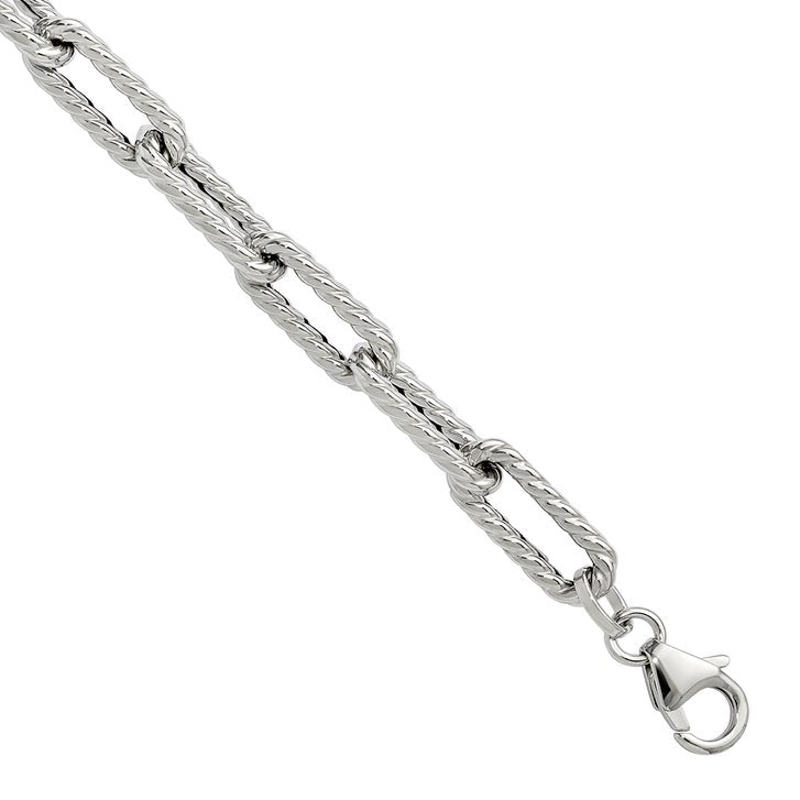 High Polish and Textured Paperclip Bracelet in White Gold