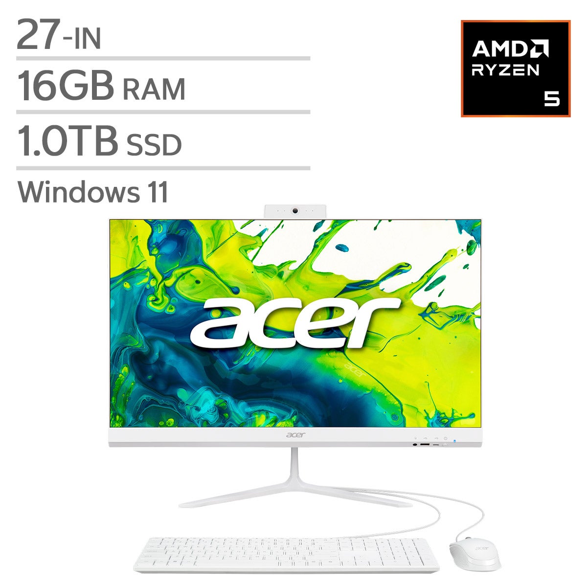 Acer Aspire 27-in All-in-One Desktop, AMD Ryzen 5 40 – 16GB RAM, 1TB SSD