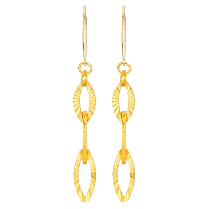 Diamond Cut Oval Dangle Earrings in 24-kt Yellow Gold