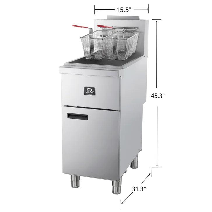 Forno 15.5 in. 40 lb Stainless Steel Natural Gas Commercial Deep Fryer with Twin Baskets