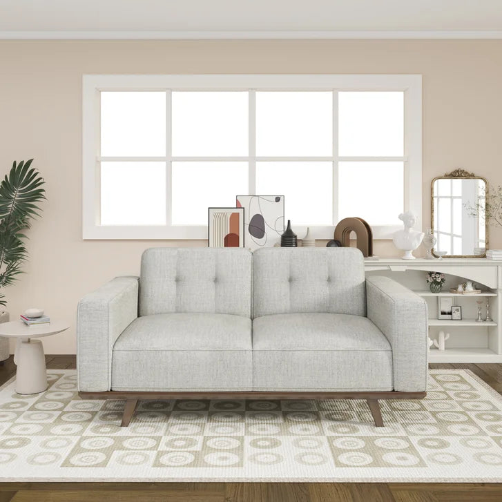 Fabric Loveseat with Solid Oak Base
