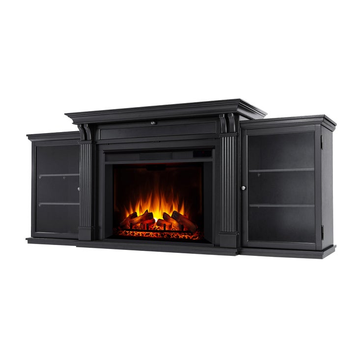 Real Flame Tracey Grand 84 in. Black Media Console Fireplace