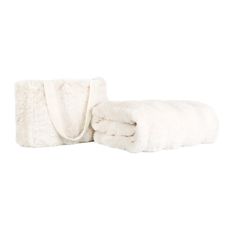 Life Comfort Fur Tote Bag & Travel Blanket Set