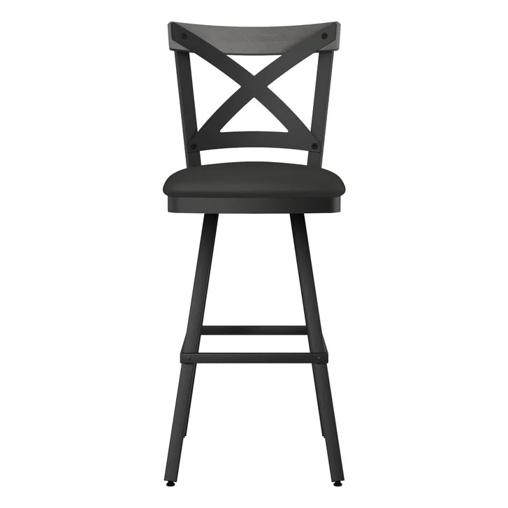 Amisco Snyder Swivel Counterstool in Black and Brown Polyurethane Upholstery