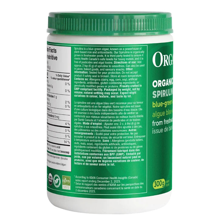 Organika Organic Spirulina Powder, 3 Bottles of 300 g