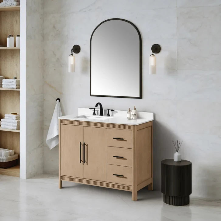 OVE Decors Kiara Vanity in Sahara Birch Finish with Quartz Countertop