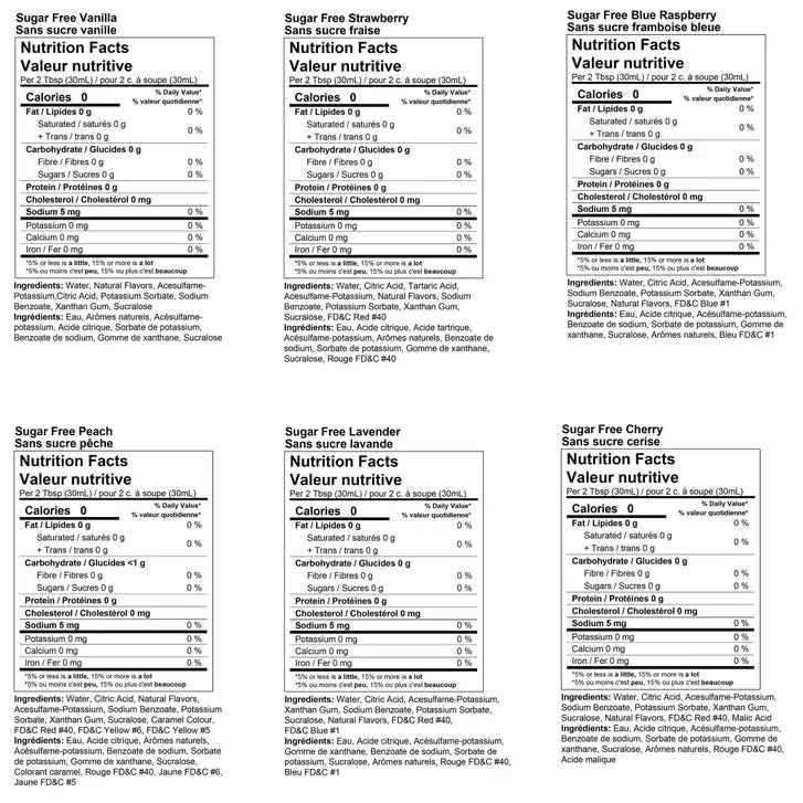 Torani Sugar Free Syrup Variety Pack, 6 × 750 mL + 1 Pump
