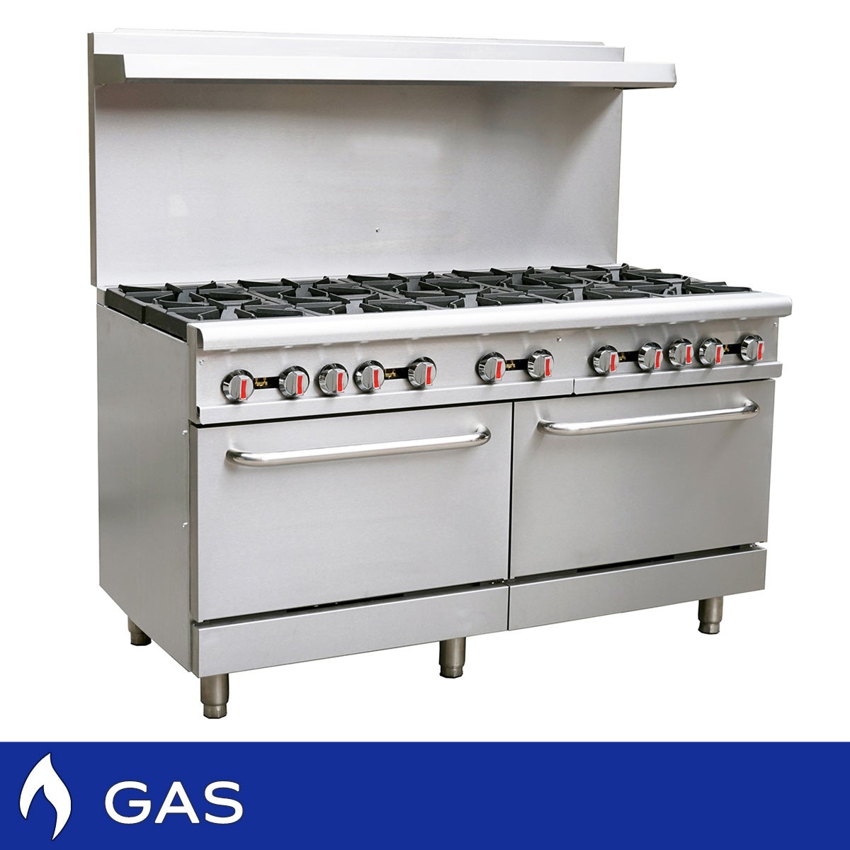Zanduco 60 in. Stainless Steel Commercial Natural Gas Range with 10 Burners and 2 Ovens