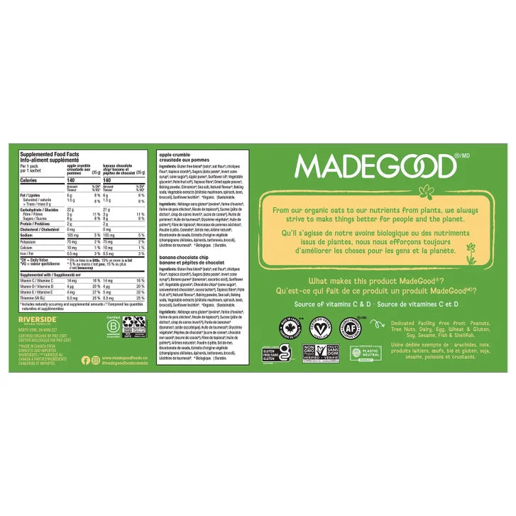 MadeGood Mornings Organic Baked Oat Cups, 24 × 35 g