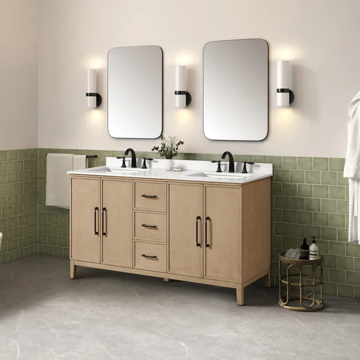OVE Decors Codey Vanity in Sahara Birch Finish with Calacatta Quartz Countertop