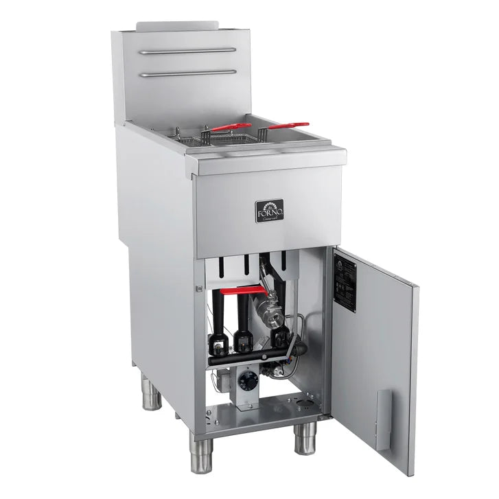 Forno 15.5 in. 40 lb Stainless Steel Natural Gas Commercial Deep Fryer with Twin Baskets