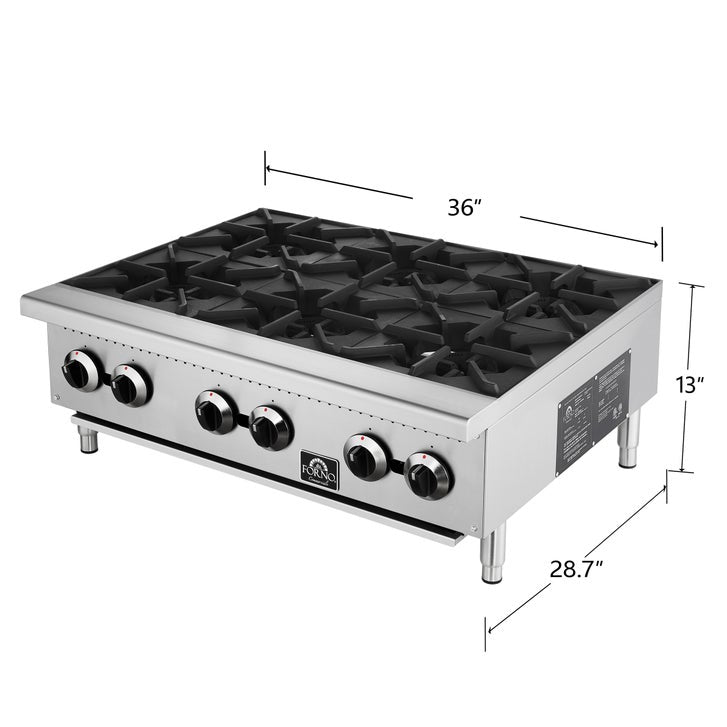 Forno Commercial 36 in Stainless Steel Gas 6 Burner Hotplate with Removable Burner Grates