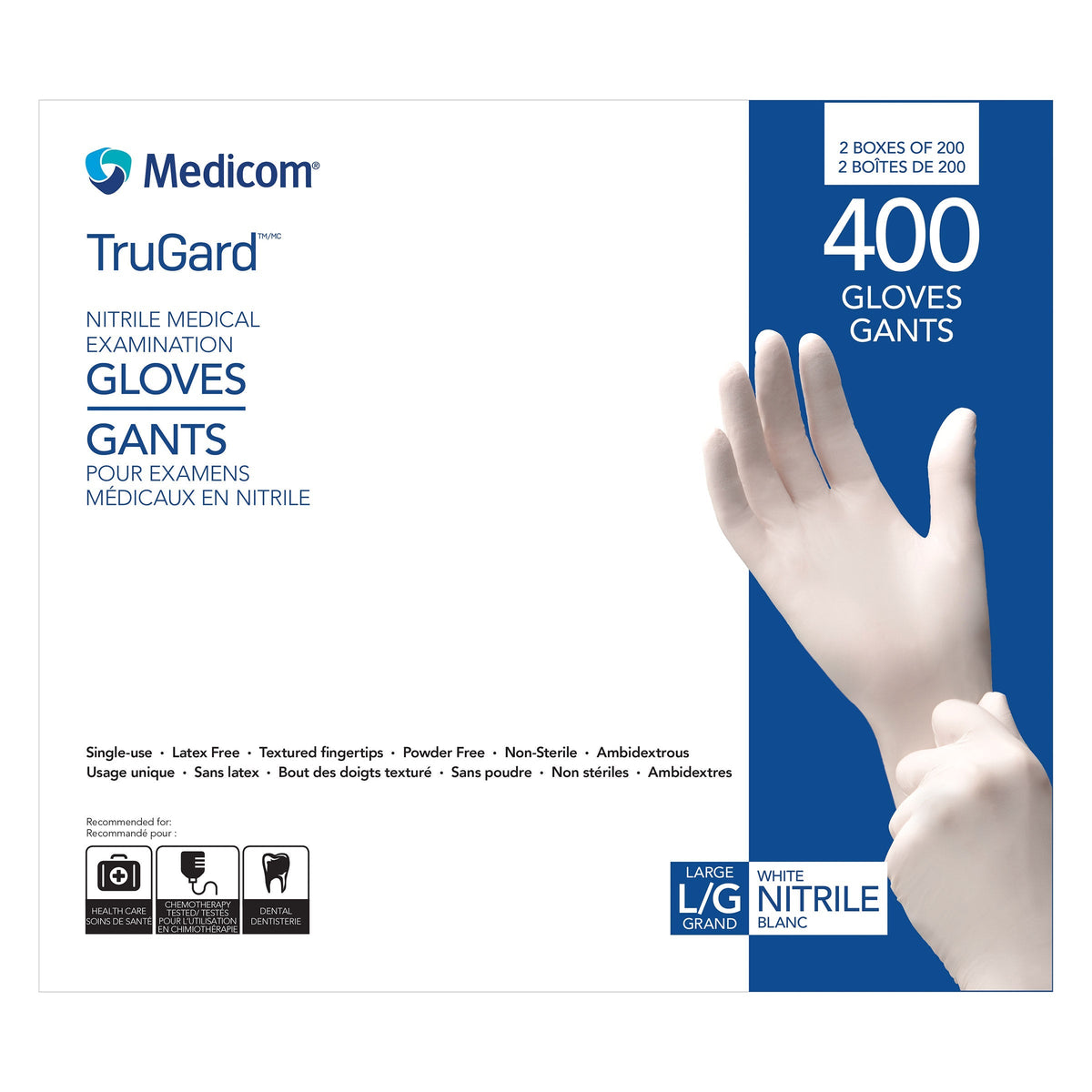 TruGard Nitrile Medical Examination Gloves, 2-pack of 200, Small - Large