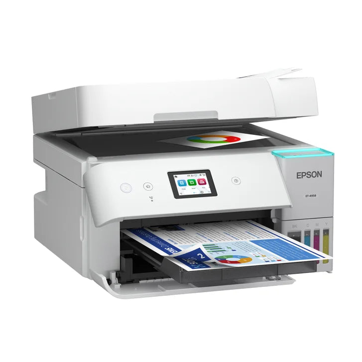 Epson EcoTank ET-4958 White Wireless All-in-One Colour Supertank Printer with Bonus Black Ink Bottle