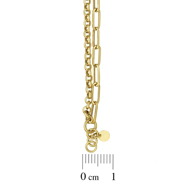 High Polish Paperclip and Rolo Link Bracelet in Yellow Gold
