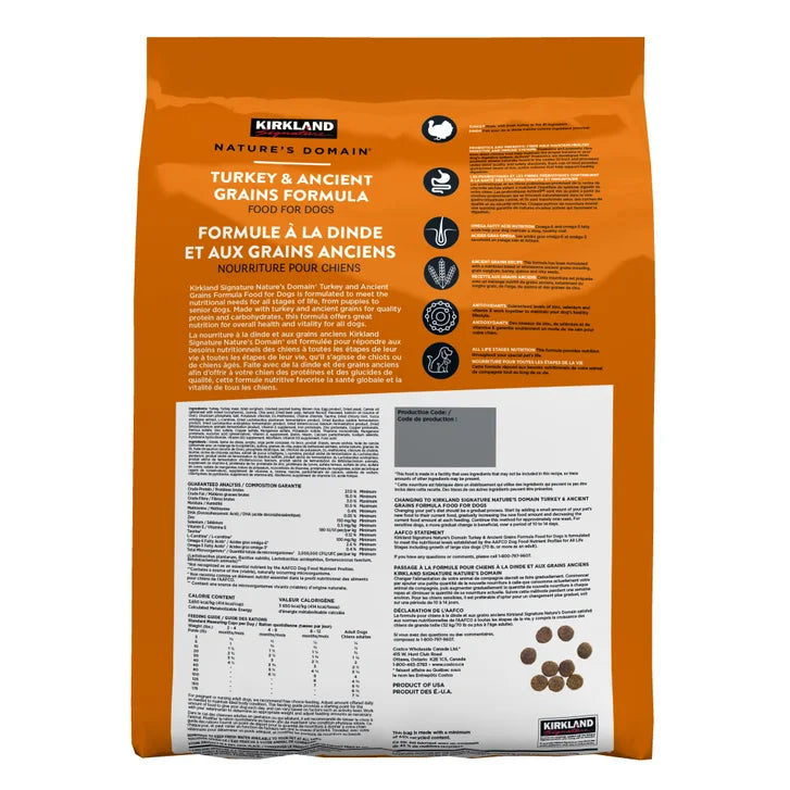 Kirkland Signature Nature's Domain Turkey & Ancient Grains Formula, Food For Dogs, 15.87 kg (35 lb.)
