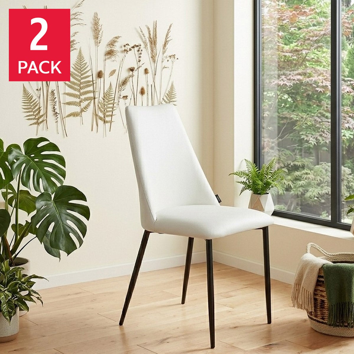 Peressini Flore Beige Dining Chair with Brown Metal Frame, 2-pack, Made in Italy