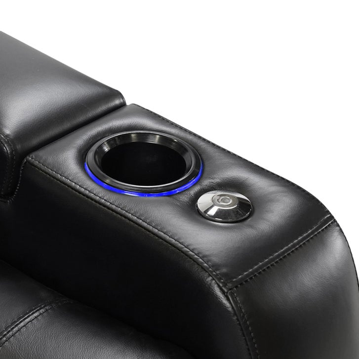 Pavillion II 3-piece Top Grain Leather Power Reclining Home Theatre Seating, Black