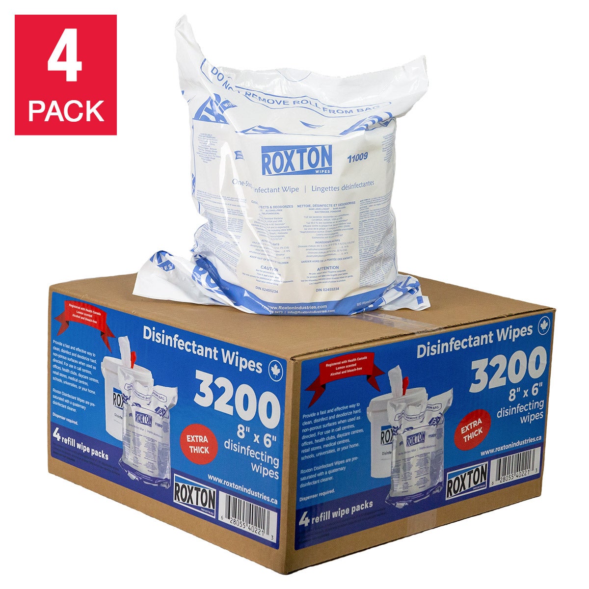 Roxton Disinfecting Wipes Refill, 4 x 800-count