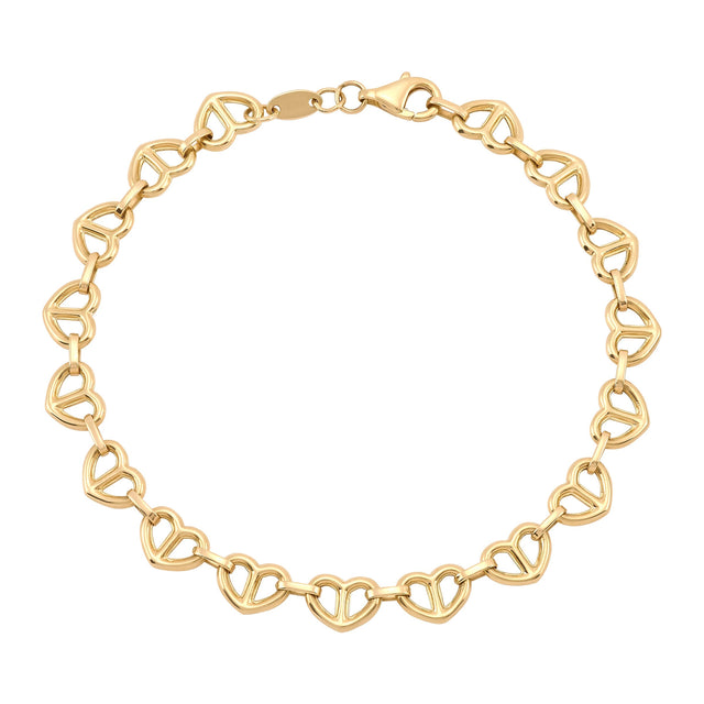 High Polish Heart Pretzel Bracelet in Yellow Gold Z4