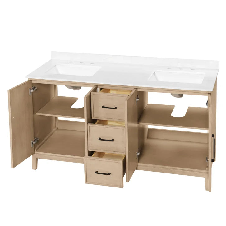 OVE Decors Codey Vanity in Sahara Birch Finish with Calacatta Quartz Countertop