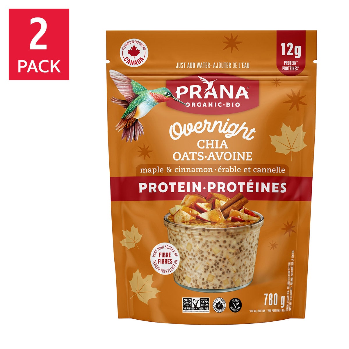 Prana Overnight Protein Chia Oats, 2 × 780 g