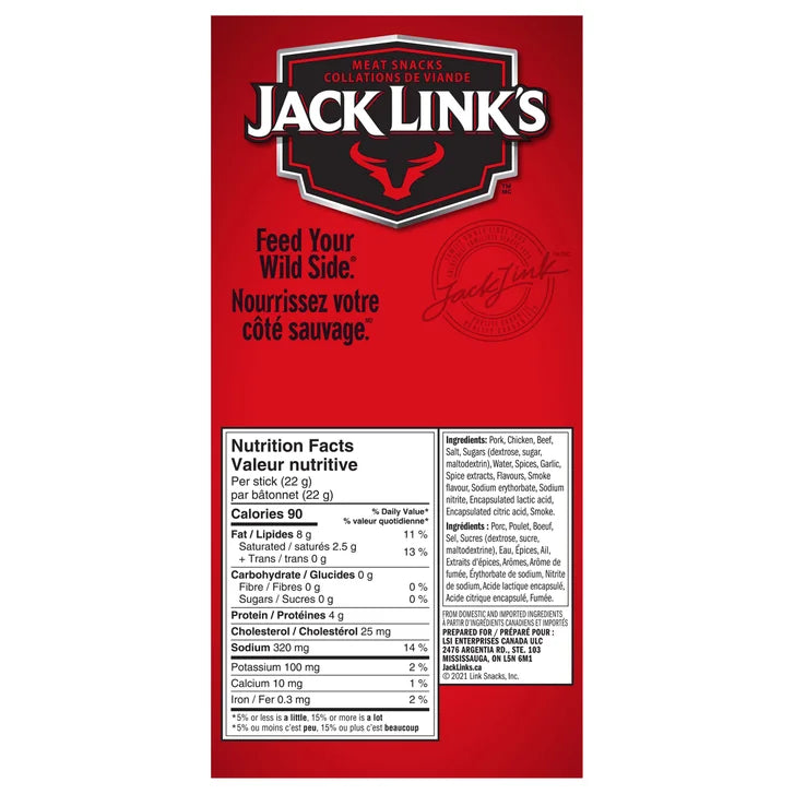Jack Link's Hot Pepperoni Sticks, 20 × 22 g