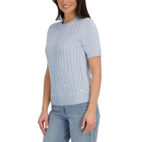 Halston Women's Short Sleeve Cotton Cable Sweater