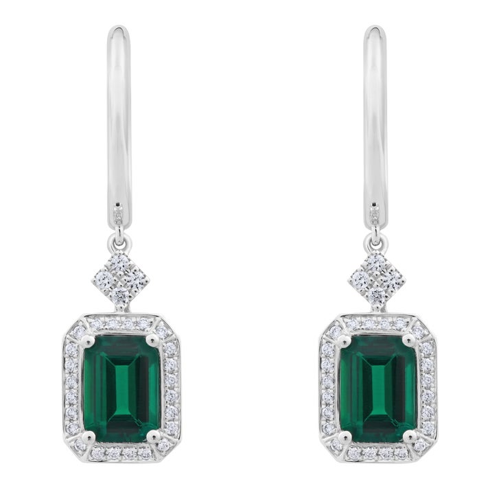 Emerald Cut Lab Created Emerald and Diamond Earrings (0.22 ctw)
