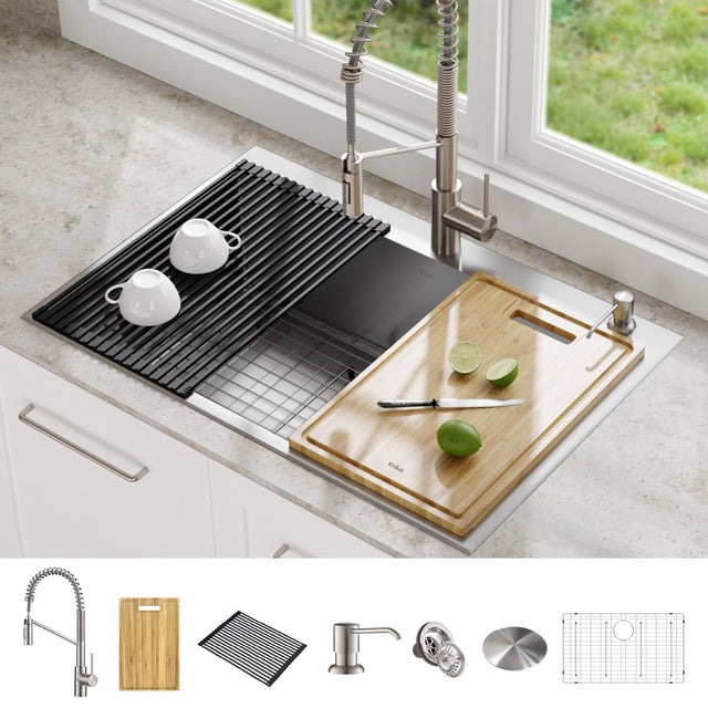 KRAUS 33 in. Dual Mount Sink with Faucet and Accessories T6