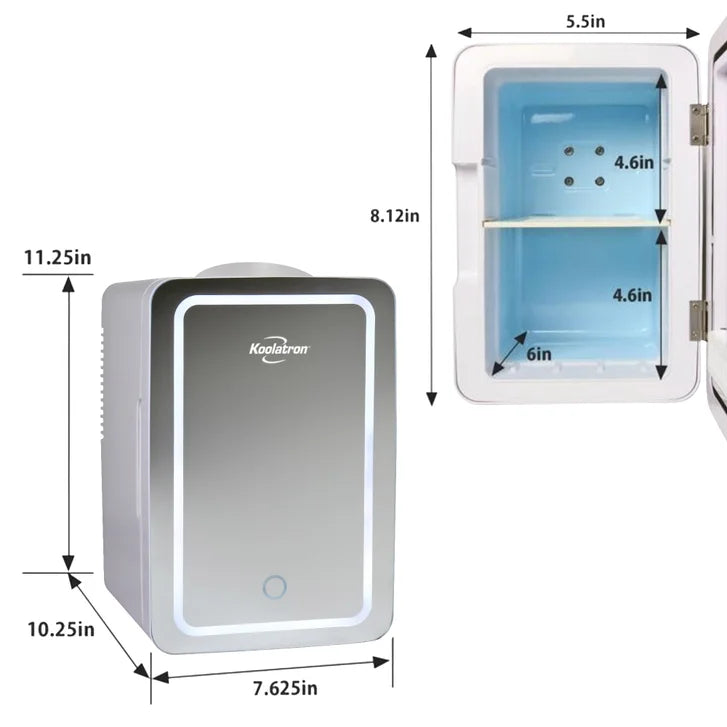 Koolatron 6 Litre Compact Cosmetics Mini Fridge with LED Lighted Dimmable Makeup Mirror
