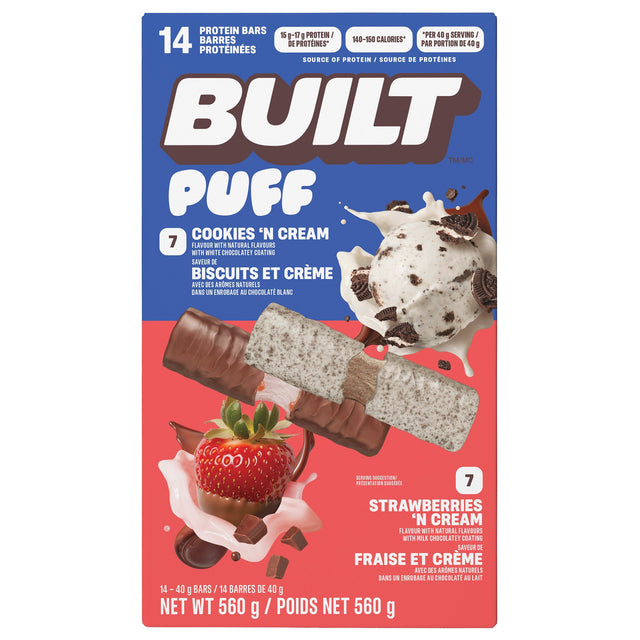 Built Puff Protein Bars, Cookies 'N Cream and Strawberries 'N Cream, 14 × 40 g V8