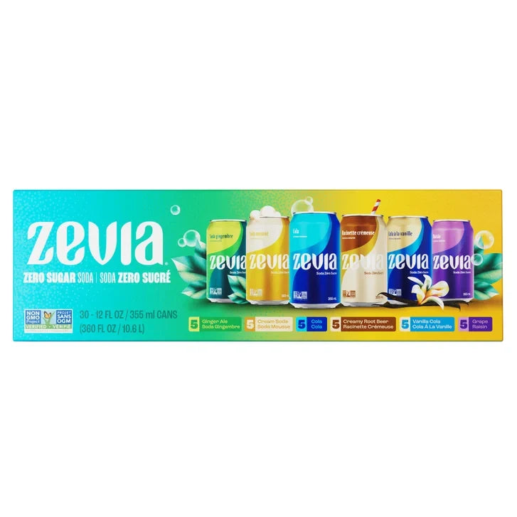 Zevia Zero Sugar Soda Variety Pack, 355 mL 30-pack