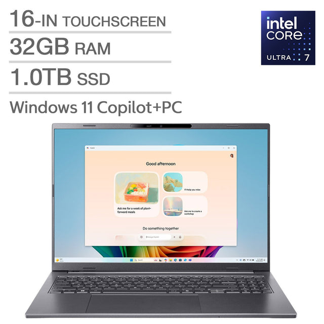 Acer Aspire 16 AI Copilot+ PC, 16.0-in Touchcreen laptop, Intel Core Ultra 7 258V – 32GB RAM, 1TB SSD W5