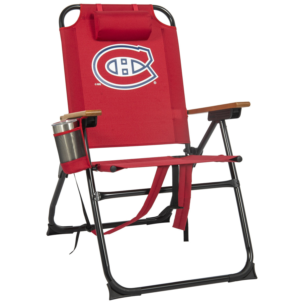NHL 4-Position Folding Chair With Wood Arms