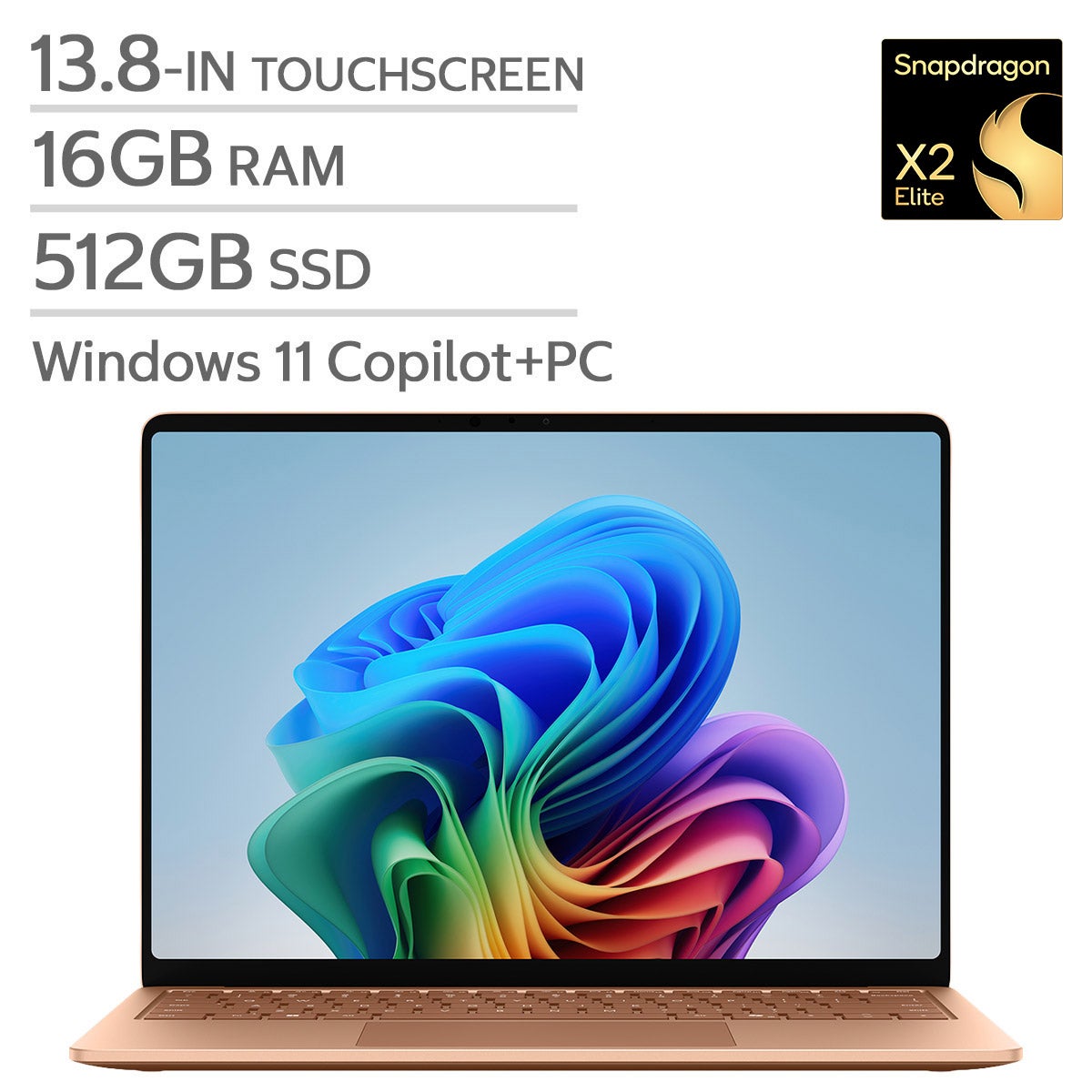 Microsoft Surface 13.8-in. Copilot+ PC Touchscreen Laptop, Qualcomm Snapdragon X2 Elite - 16GB RAM, 512 SSD - Dune