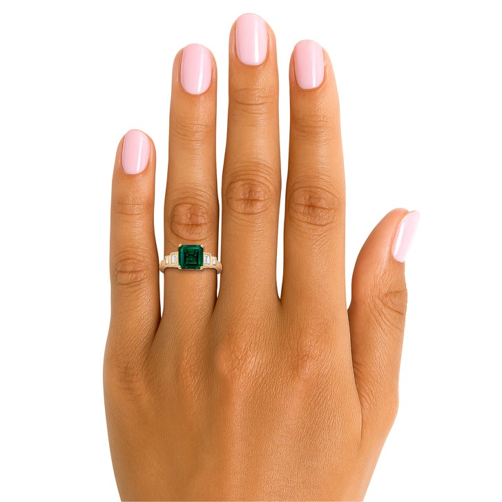 Square Cut Lab Created Emerald and Diamond Ring (0.24 ctw)