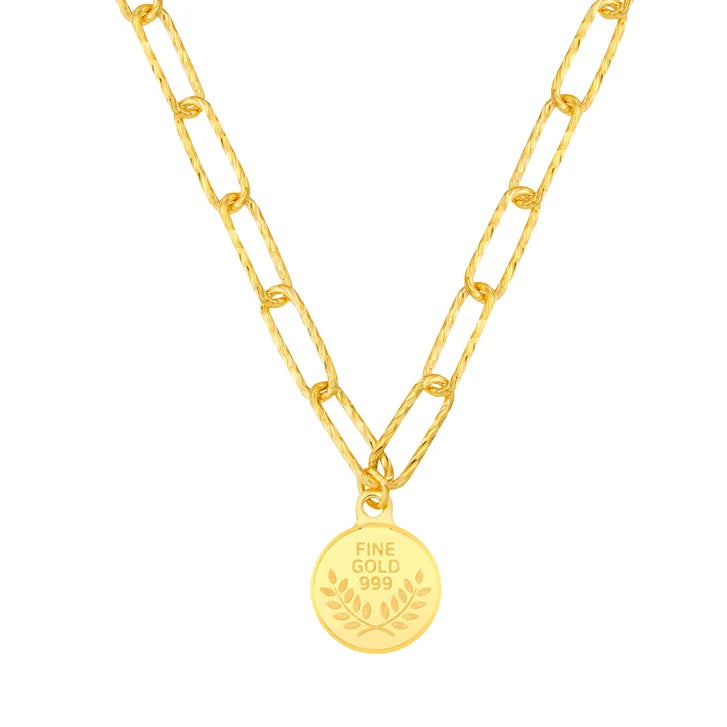 Coin Charm Paperclip Necklace in 24-kt Yellow Gold